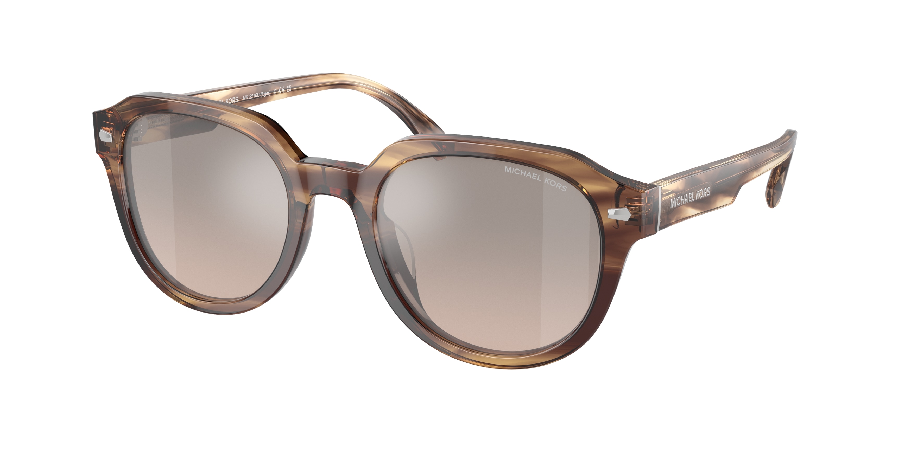 Michael Kors Herren MK2216U Eger 39776I Sonnenbrillen Acetat Braun Braun Rund Normal Spiegel-image
